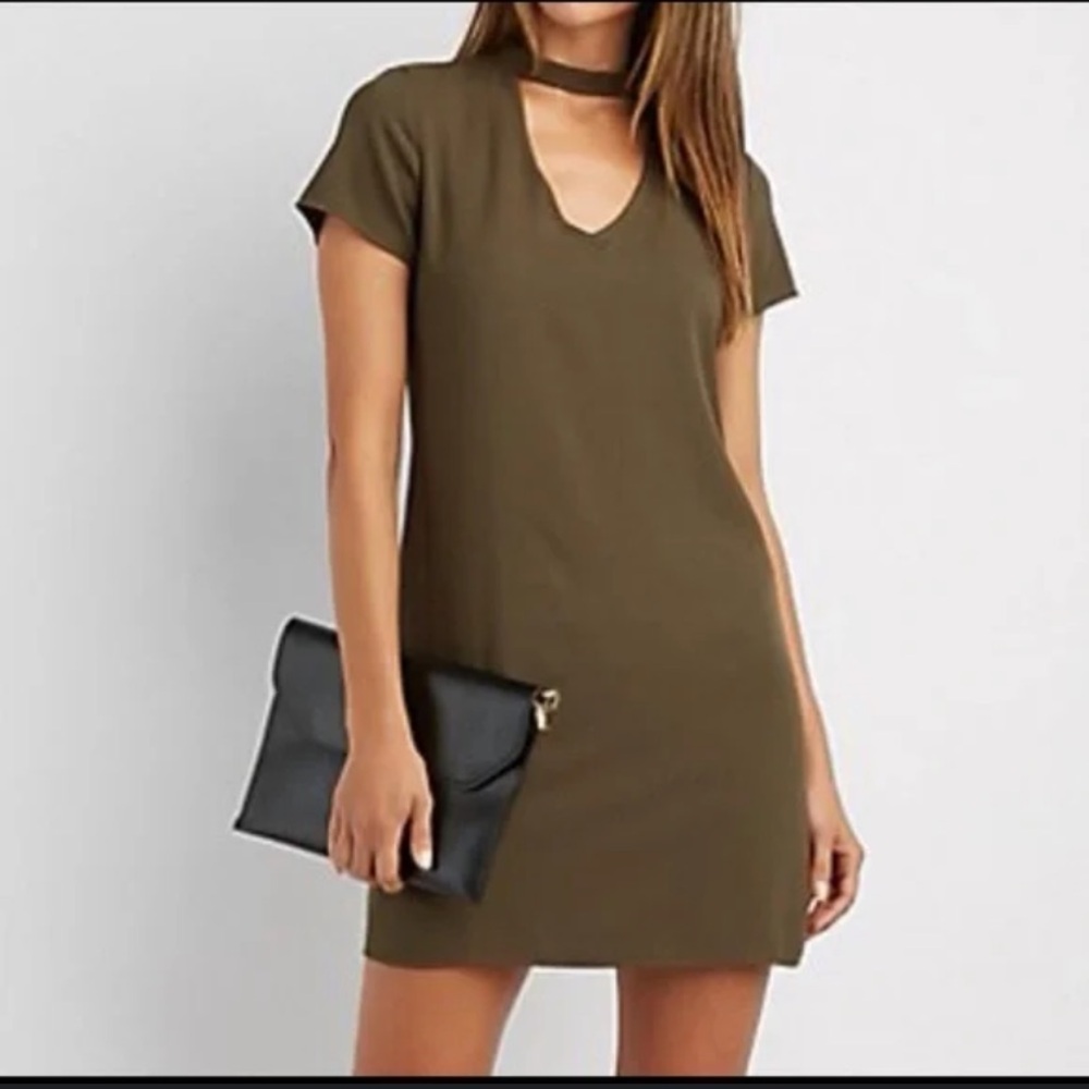 Guess Olive Green Sheath Mini Dress With Cut Out Chest
